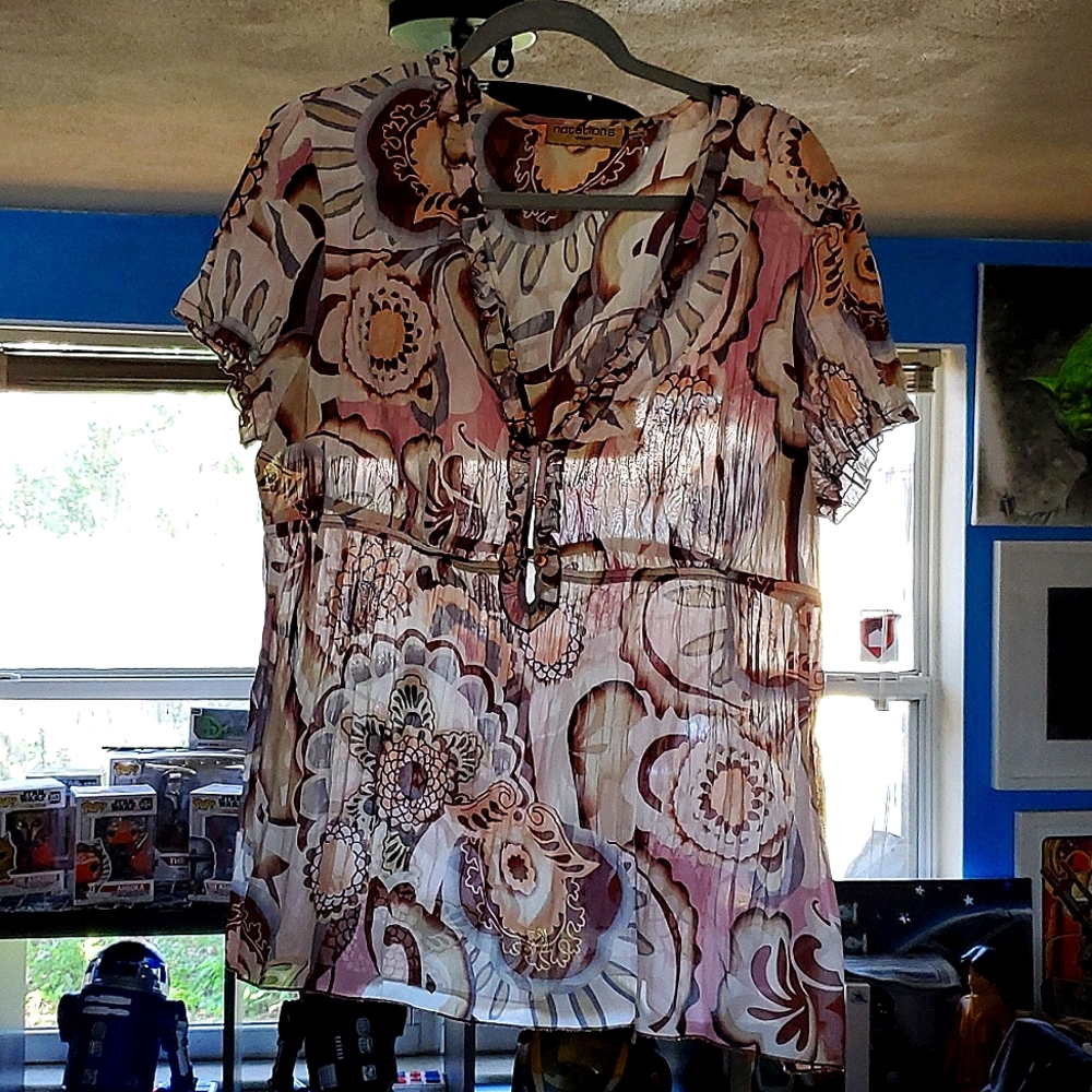 Sheer short sleeve multi color blouse